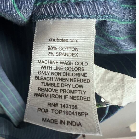 Chubbies‎ Men’s L Blue Green Striped Long Sleeve Button Down Shirt Casual Preppy - Picture 5 of 9